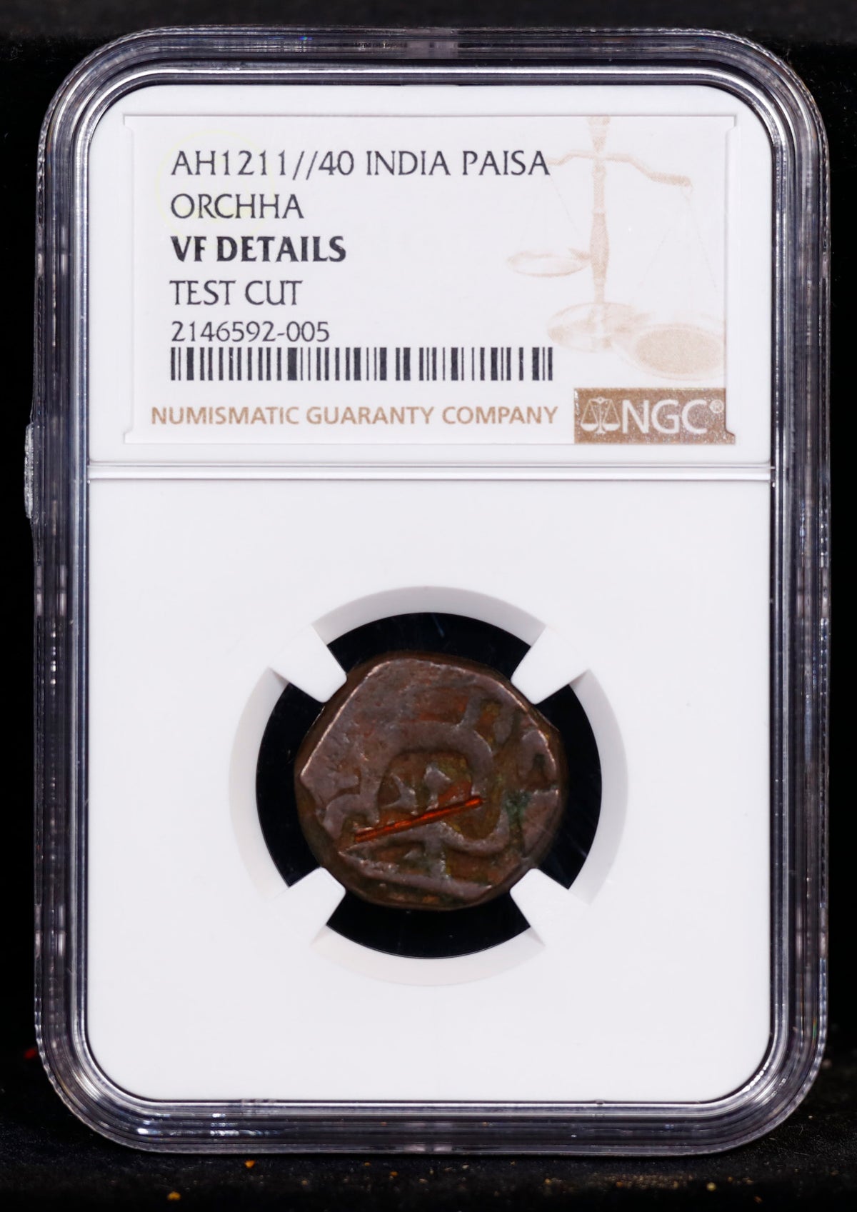 AH1211//40 India Paisa Orchha NGC VF Details Test Cut