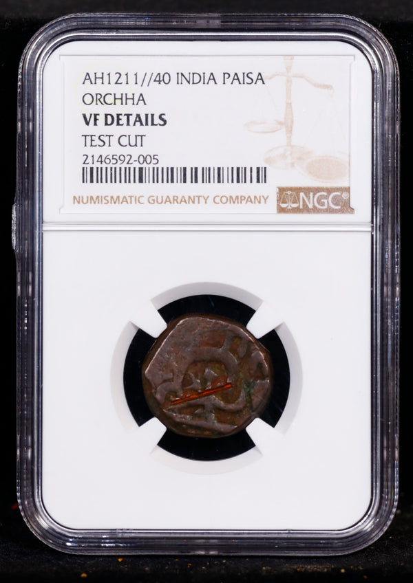 AH1211//40 India Paisa Orchha NGC VF Details Test Cut