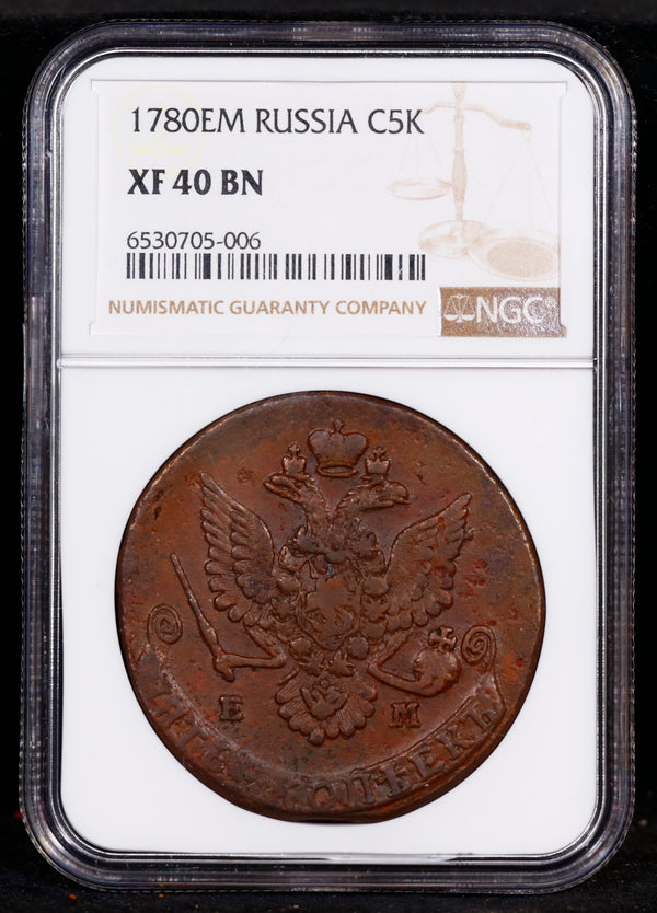 1780-EM Russia C5K Kopek NGC XF40 BN