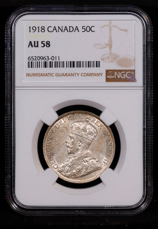 1918 Canada Half Dollar 50c NGC AU58