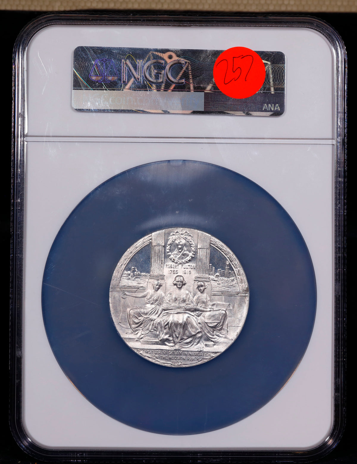 1909 NY Aluminum Oversized 51mm American Numismatic Soc. Hudson-Fulton Celebration NGC MS63