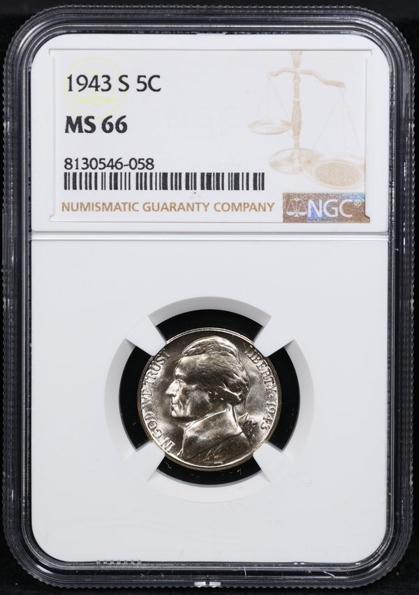 1943-S Jefferson Nickel 5c MS66 NGC