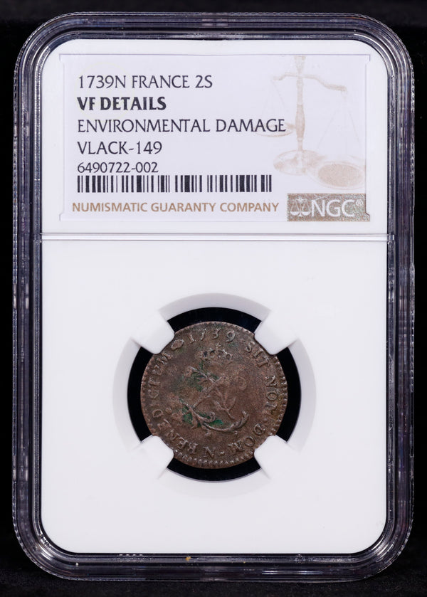 1739N France 2s Shilling VLACK-149 NGC VF Details
