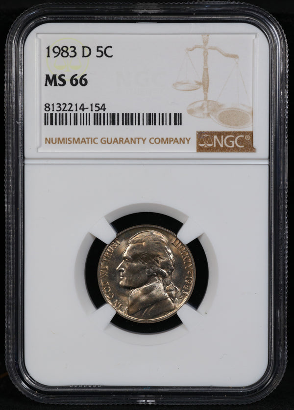 1983-D Jefferson Nickel 5c Graded MS66 by NGC