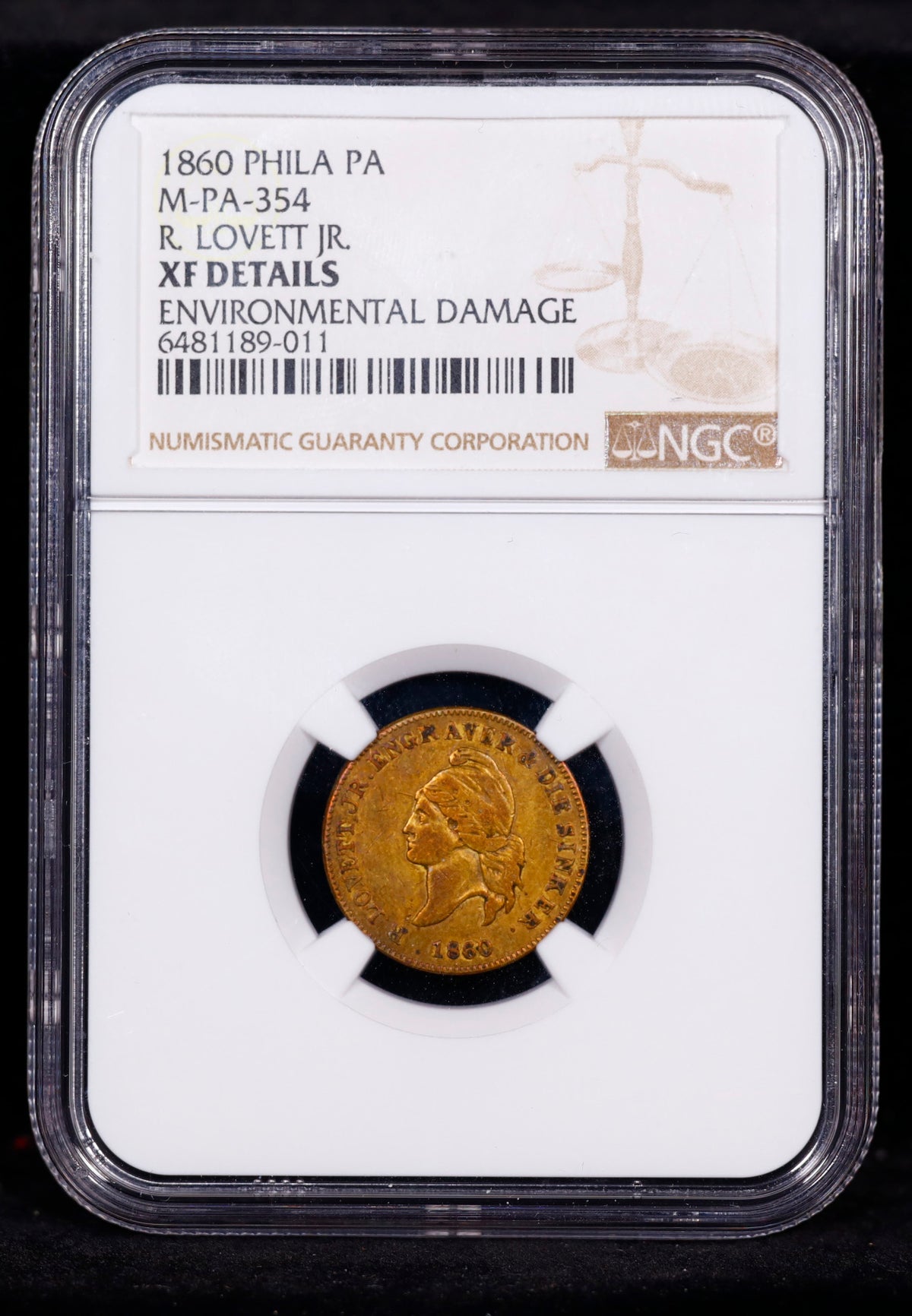 1860 Phila PA M-PA-354 R. Lovett Jr. NGC XF Details